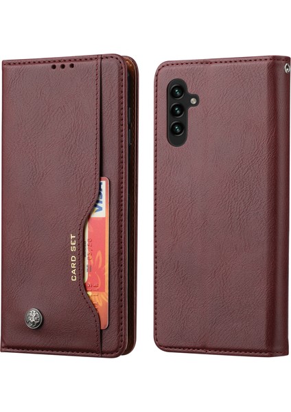 Samsung Galaxy A34 Için 5g Dış Kart Pu Pu Deri Kılıf Tam Koruma Manyetik Otomatik Autsorbed Cüzdan Stand Telefon Kapak Kırmızısı (Yurt Dışından)