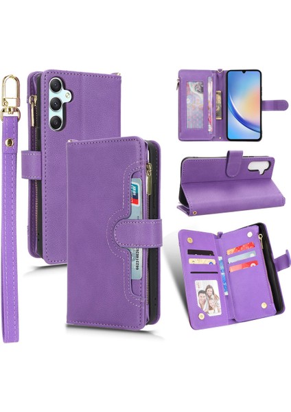 Samsung Galaxy A34 5g Fermuarı Cep Telefonu Cüzdan Case Cep Telefonu Kapağı 2 Kayış-Mor ile (Yurt Dışından)