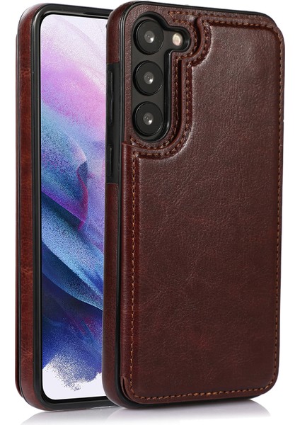 Samsung Galaxy S23 Için+ Çılgın At Doku Kart Tutucu Kickstand Sırt Kapak Deri Kaplamalı Tpu Telefon Kahverengi (Yurt Dışından)