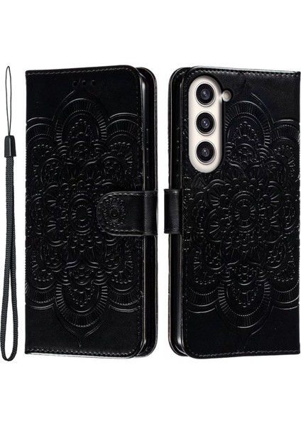Samsung Galaxy S23 Için+ Baskı Mandala Çiçek Telefon Kapağı Flip Pu Deri Stand Koruyucu Koruma Black (Yurt Dışından)