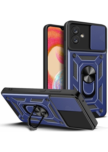 Samsung Galaxy A04E 4G/F04 4G/M04 4g, Sert Pc Yumuşak Tpu Koruyucu En Sağlıklı Telefon Kapağı Kickstand-Mavi ile Slayt Kameralı Telefon Kılıfı (Yurt Dışından)