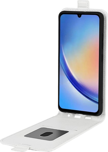 Samsung Galaxy A34 5g Için Dikey Flip Kapak, Kart Yuvası-White ile Çılgın At Doku Deri Kılıf (Yurt Dışından)