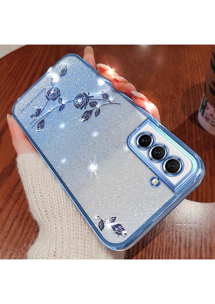 Kadem Toz Geçirmez Telefon Geri Kapağı Samsung Galaxy S21 Fe 5g, Çiçek Desen Dekor Rhinestone Glitter Tozu Esnek Tpu Cep Telefon Kılıf Mavisi (Yurt Dışından) fiyatları