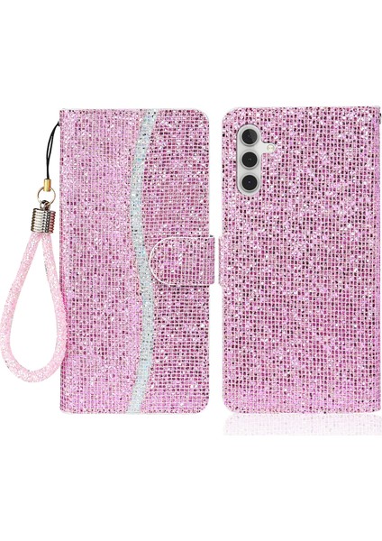 Samsung Galaxy A24 Için 4g Glitter Sparkle Ekleme Telefon Kılıfı Pu Deri Stand Cüzdan Kapağı Strap-Pink ile (Yurt Dışından)