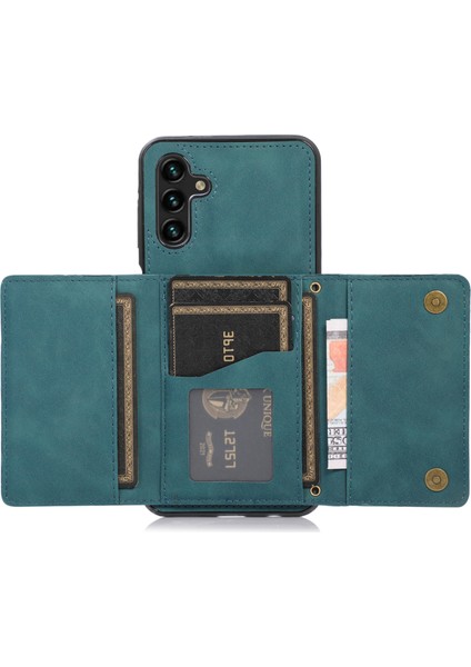 Samsung Galaxy A13 Için 5g 5g Üç Katlı Cüzdan Cep Telefonu Kasası Pu Deri Kaplamalı Tpu Şok Geçirmez Kapak Kickstand-Mavi ile (Yurt Dışından)