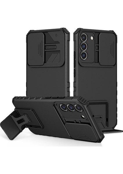Samsung Galaxy S22+ 5g Slayt Lens Kalkanı Anti-Fall Anti-Fall Kickstand Pc+ Tpu Telefon Kılıfı Black Için (Yurt Dışından)
