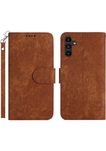 Samsung Galaxy A34 5g Finger Anti-Fingerprint Stripe Doku Telefon Kılıfı Pu Pu Deri Stand Kapağı Strap-Brown (Yurt Dışından)