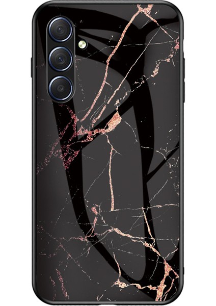 Samsung Galaxy M54 5G/F54 Için 5g Desen Telefon Kılıfı Temperli Cam+Pc+Tpu Anti-Drop Kapak-Altın Siyah (Yurt Dışından)