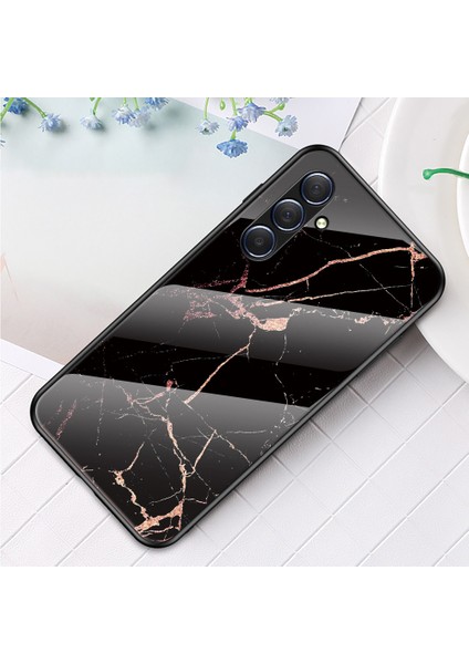 Samsung Galaxy M54 5G/F54 Için 5g Desen Telefon Kılıfı Temperli Cam+Pc+Tpu Anti-Drop Kapak-Altın Siyah (Yurt Dışından)