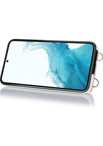 Samsung Galaxy S22 Için 5g Fermuar Cüzdan Telefon Kapağı Döner Yüzük Kickstand Pu Deri Kaplamalı Tpu Kasa-Beyaz (Yurt Dışından)