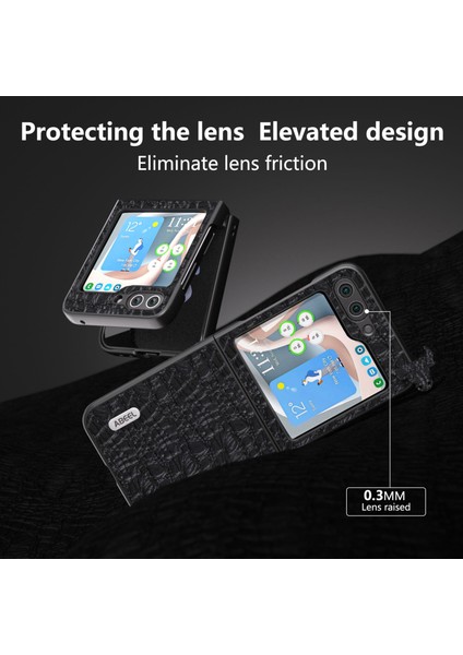 Samsung Galaxy Z Flip5 5g Orijinal Inek Deri Kaplamalı Pc Telefon Kılıfı Dokulu Anti-Slip Cover-Black (Yurt Dışından)