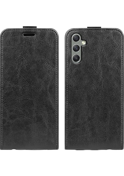 Samsung Galaxy A24 4g Dikey Flip Kart Tutucu Telefon Kılıfı Çılgın At Doku Pu Deri Kapak Blak (Yurt Dışından)