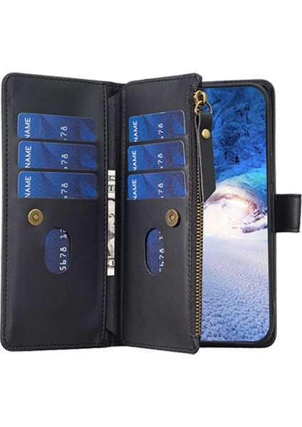 Samsung Galaxy A53 5g Stand Cüzdan Telefon Kılıfı Pu Deri Kapak Zipper Cep-Black (Yurt Dışından)