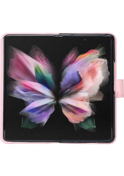 Samsung Galaxy Z Fold5 5g Için Deri Çanta 5g Stand Cüzdan-Pembe ile Baskılı Telefon Kapağı (Yurt Dışından)