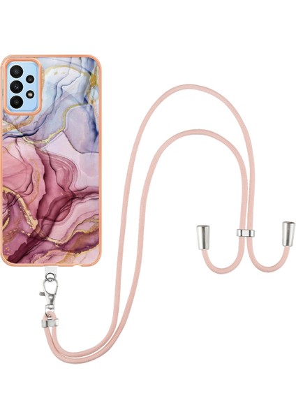 Samsung Galaxy A23 Için 4g/5g (Global Versiyon) Imd Elektraplama Telefon Kılıfı 2.0mm Tpu Mermer Desen Kapağı Lanyard-Rose Altın (Yurt Dışından)