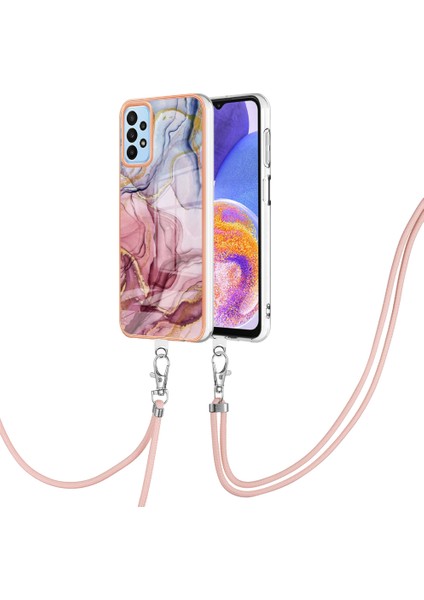 Samsung Galaxy A23 Için 4g/5g (Global Versiyon) Imd Elektraplama Telefon Kılıfı 2.0mm Tpu Mermer Desen Kapağı Lanyard-Rose Altın (Yurt Dışından)