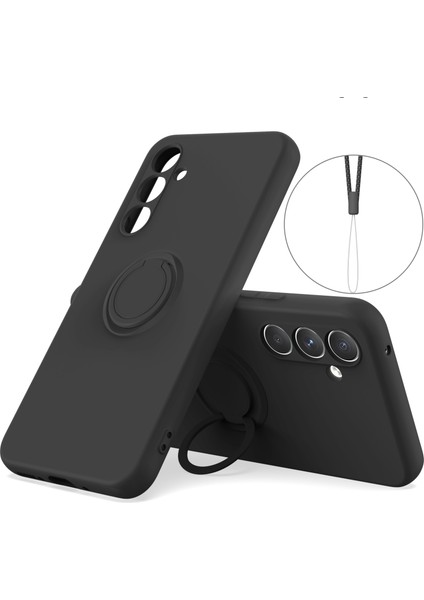 Samsung Galaxy A54 5g Yüzük Kickstand Telefon Kılıfı Sıvı Silikon Kapak Bilek Halat-Black (Yurt Dışından)