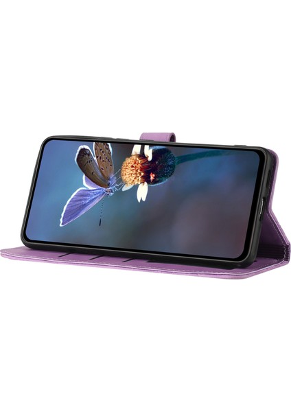 Samsung Galaxy A42 5g Çiçekler Için Desen Telefon Standı Pu Deri Cüzdan Anti-Drop Kapak-Mor (Yurt Dışından)