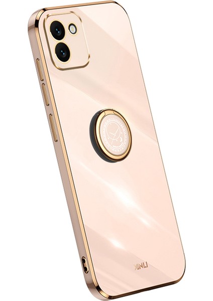 Samsung Galaxy A03 Için Xinli (164.2 x 75.9 x 9.1mm) Yüzük Kickstand Cep Telefonu Kapağı Elektrokaplama Altın Kenar Tpu Arka Kabuk Kasa-Pembe (Yurt Dışından)