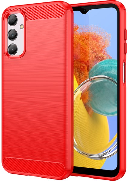 Samsung Galaxy M14 Için 5g Karbon Fiber Doku Şok Geçirmez Fırçalanmış Tpu Telefon Kasası Cep Telefonu Kapak-Kırmızı (Yurt Dışından)