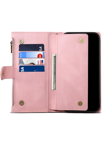Samsung Galaxy A14 5g Için Eesble Star Serisi Telefon Stand Kılıfı, Zipper Cep Cüzdanı El Strap-Rose Gold ile Deri Telefon Kapağı (Yurt Dışından)