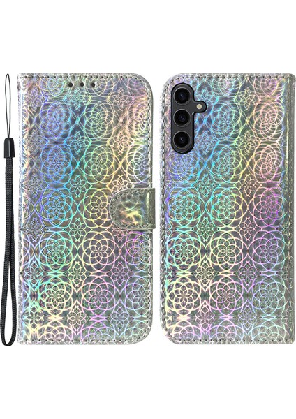 Samsung Galaxy A24 Için 4g Pu Deri Deri Flip Cüzdan Telefon Kılıfı Göz Kamaştırıcı Çiçek Desen Standı Folio Kapak-Grey (Yurt Dışından)