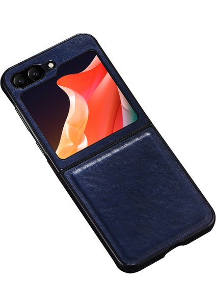 Samsung Galaxy Z Flip5 5g Şok Geçirmez Telefon Kasası Pu Deri Kaplamalı Sert Pc Ultra Ince Kapak Mavisi (Yurt Dışından)