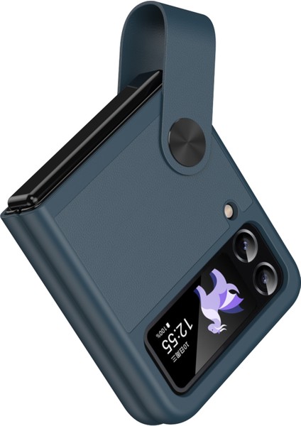 Samsung Galaxy Z Flip4 Için 5g Pu Deri+Pc Telefon Kasa Parmak Kayışı Tutucu Kickstand Cover-Cen (Yurt Dışından)