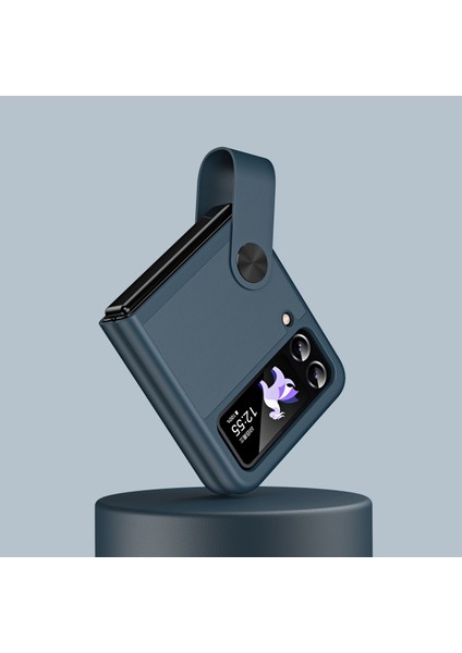 Samsung Galaxy Z Flip4 Için 5g Pu Deri+Pc Telefon Kasa Parmak Kayışı Tutucu Kickstand Cover-Cen (Yurt Dışından)