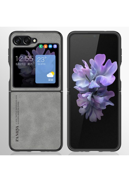 Samsung Galaxy Z Flip5 5g Cilt Touch Hissed Hissetme Cep Telefonu Kılıf Anti-Çizelge Pu Deri+Pc Telefon Kapak-Kahverengi (Yurt Dışından)