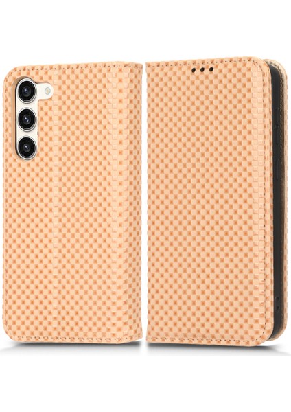 Samsung Galaxy S23 Için+ Manyetik Oto-Absorbed Stand Kılıfı Doku Pu Pu Deri Telefon Cüzdan Kapak Bej (Yurt Dışından)