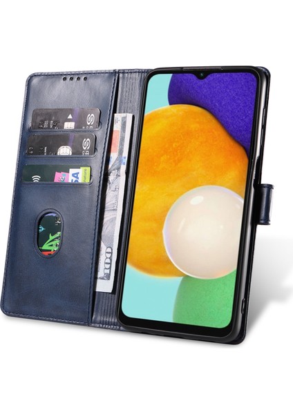 Samsung Galaxy A04S Için 4g (164.7 x 76.7 x 9.1 Mm) Anti-Damla Telefon Kapağı Kare Deri Telefon Kasası Standı Cüzdan Mavisi (Yurt Dışından)