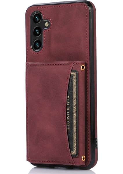 Samsung Galaxy A13 Için 5g Trı Kat Cüzdan Cep Telefonu Kasası Pu Deri Kaplamalı Tpu Şok Geçirmez Kapak Kickstand-Wine Red ile (Yurt Dışından)