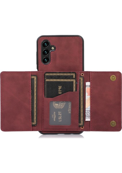 Samsung Galaxy A13 Için 5g Trı Kat Cüzdan Cep Telefonu Kasası Pu Deri Kaplamalı Tpu Şok Geçirmez Kapak Kickstand-Wine Red ile (Yurt Dışından)