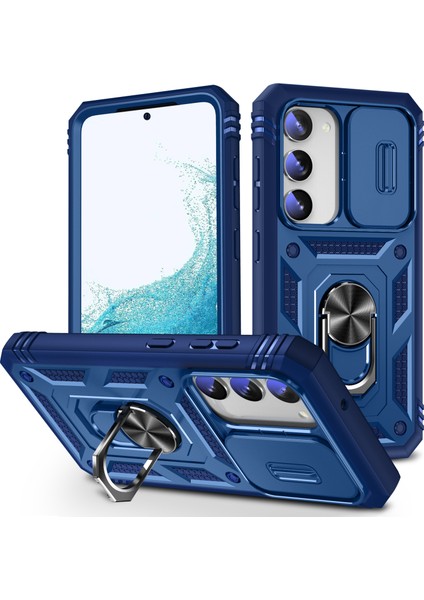 Samsung Galaxy S23 Için Yumruğa Karşı Telefon Kılıfı Kickstand Card Tutucu Ile Telefon Kameralı Kameralı Kapak Mavisi (Yurt Dışından)