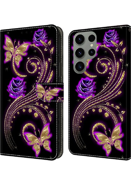 Samsung Galaxy S23 Için Ultra 3D Desen Telefon Kılıfı Pu Deri Deri Cüzdan Stand Kapak-Moral Çiçekler/kelebekler (Yurt Dışından)