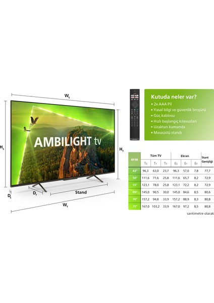 50PUS8118 50" 127 Ekran Uydu Alıcılı 4K Ultra HD Smart LED TV modelleri