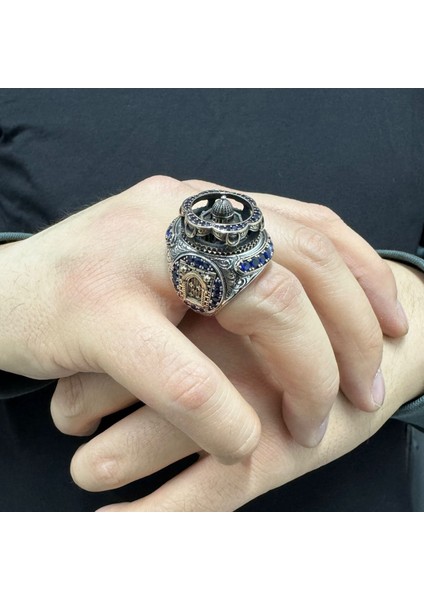 925 Ayar Gümüş Yeşil Akik Taşlı Mescidi Aksa Model El Yapımı Usta Işi Erkek Yüzük modelleri