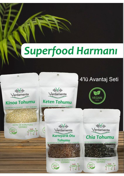 Superfood Harmanı ( Chia +Kinoa + Keten Tohumu + Karınıyarık Otu Tohumu 4X100 gr )