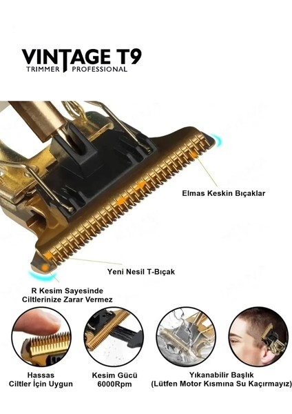 Saç Sakal T9 Traş Makinesi Jilet 02 , Sıfır Kesim Yapan Traş Makinesi, Saç Sakal Traş Makinesi