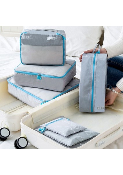 Gri Tarzı 7 Adet Seyahat Saklama Torbaları Taşınabilir Giysi Ayakkabı Organizatör Kozmetik Tuvalet Çantası Bagaj Kiti Aksesuarları Malzemeleri Düzenli Çanta (Yurt Dışından)
