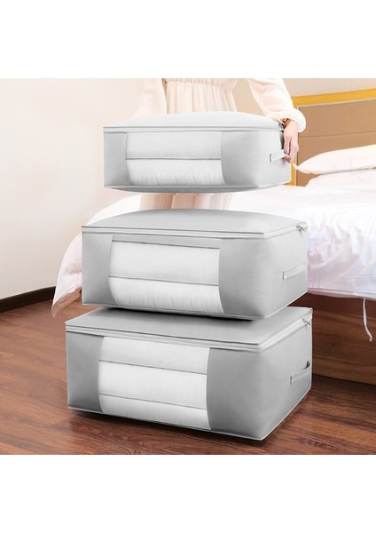 KF0031 Stili 70X50X26CM 3 Boyutlu Dokunmamış Yorgan Saklama Çantası Battaniye Yorgan Dolap Organize Giyim Çantası Elbise Dolabı Organizatör Katlanabilir Saklama Çantası (Yurt Dışından)