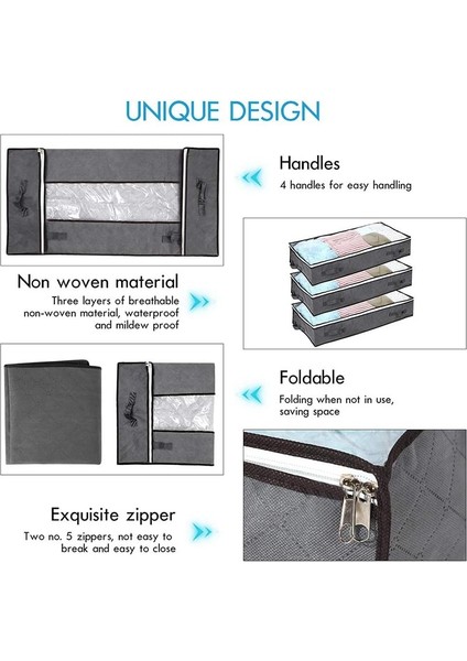 Gri Stil 103X45X15CM Yatak Altı Depolama Çekmecesi Organizatör Dokumasız Saklama Kutusu Giyim Battaniye Ayakkabı Bölücü Konteyner Yorgan Çanta Tutucu Organizatör (Yurt Dışından) indirimleri