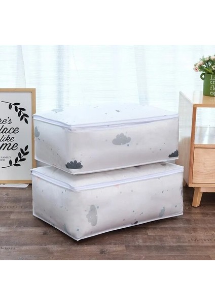 Mutlu Bulut Türü Stili 57X40X22CM Çok Fonksiyonlu Katlanabilir Yorgan Saklama Çantası Tüy Baskı Ev ​​giysileri Yorgan Yastık Battaniye Saklama Çantası Seyahat Bagaj Depolama (Yurt Dışından)