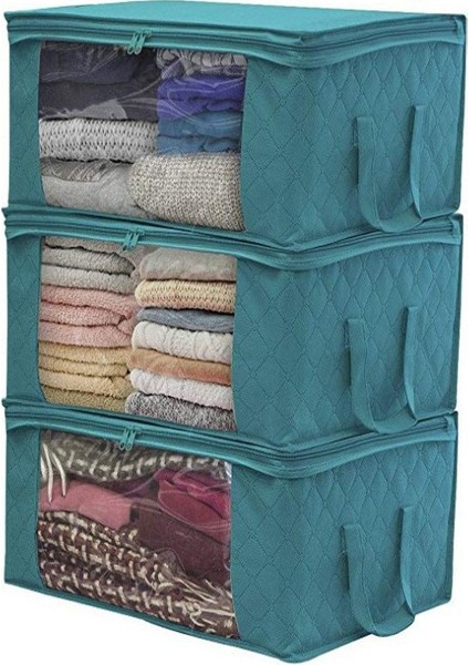Mavi 3 Adet Tarzı Dokunmamış Giysi Saklama Çantası Katlanır Kapaklı Yorgan Toz Geçirmez Dolap Fg Kutusu Battaniye Saklama Dolabı Ev Saklama Alanı Çantası (Yurt Dışından)