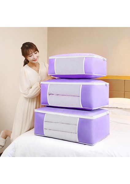 KF0033 Stili 70X50X26CM 3 Boyutlu Dokunmamış Yorgan Saklama Çantası Battaniye Yorgan Dolap Organize Giyim Çantası Elbise Dolabı Organizatör Katlanabilir Saklama Çantası (Yurt Dışından)
