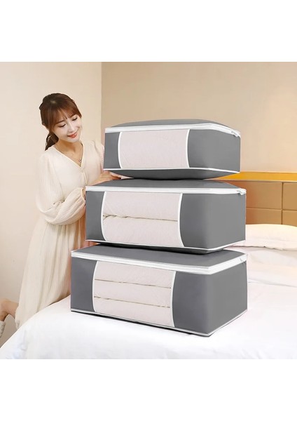 KF0034 Stili 70X50X26CM 3 Boyutlu Dokunmamış Yorgan Saklama Çantası Battaniye Yorgan Dolap Organize Giyim Çantası Elbise Dolabı Organizatör Katlanabilir Saklama Çantası (Yurt Dışından)