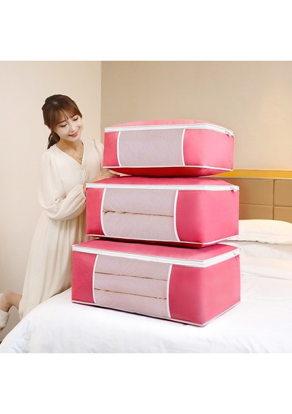 KF0032 Stili 70X50X26CM 3 Boyutlu Dokunmamış Yorgan Saklama Çantası Battaniye Yorgan Dolap Organize Giyim Çantası Elbise Dolabı Organizatör Katlanabilir Saklama Çantası (Yurt Dışından)