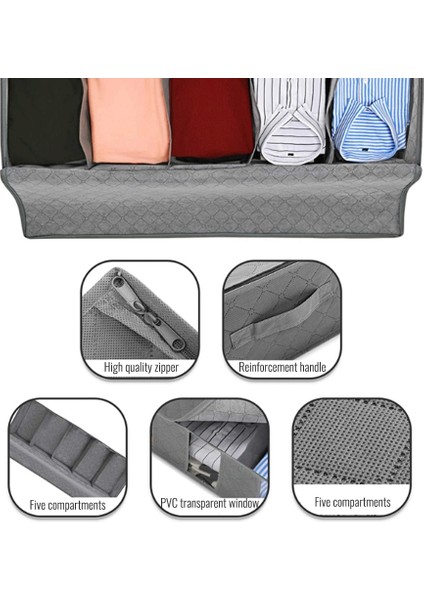 Gri Tarzı Under Bed Clothes Item Storage Dustproof Storage Bag Container Clothes Organizer Foldable 5 Sections And Visible Clear Window (Yurt Dışından) indirimleri