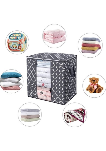 GRI-60X40X35CM Stili Büyük Yorgan Oyuncaklar Saklama Çantası Battaniye Çanta Şeffaf Pencereli Katlanır Kirli Giysiler Toplama Kılıfı Yastıklar Giyim Organizatör (Yurt Dışından) indirimleri